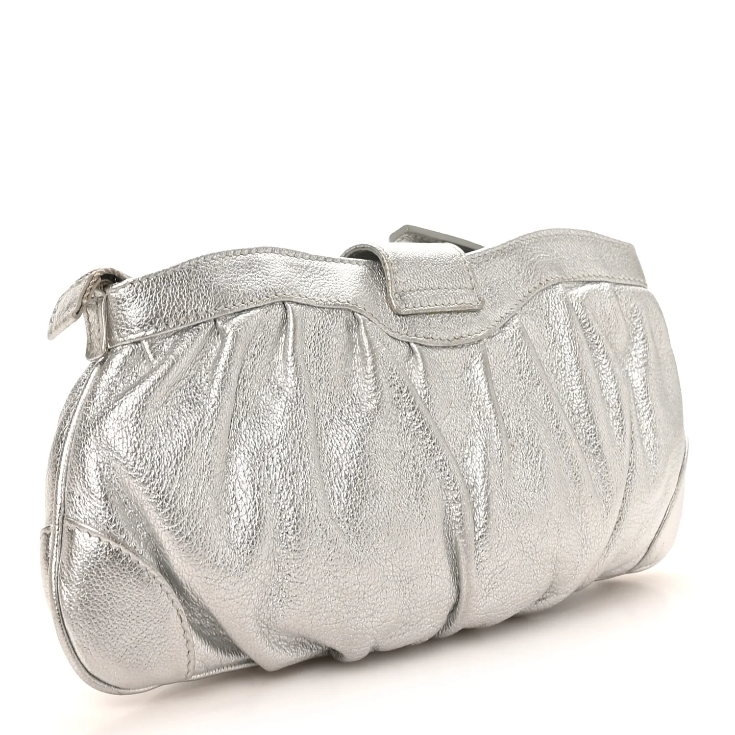 Metallic Calfskin Small Gancini Clutch Silver - Top Club
