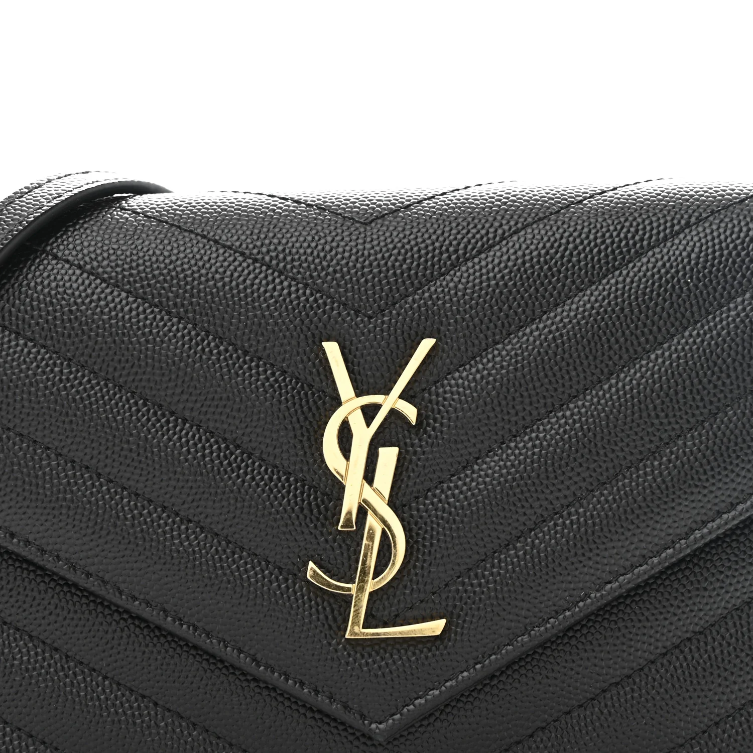 Grain De Poudre Matelasse Chevron Monogram Envelope Chain Wallet Black - Top Club