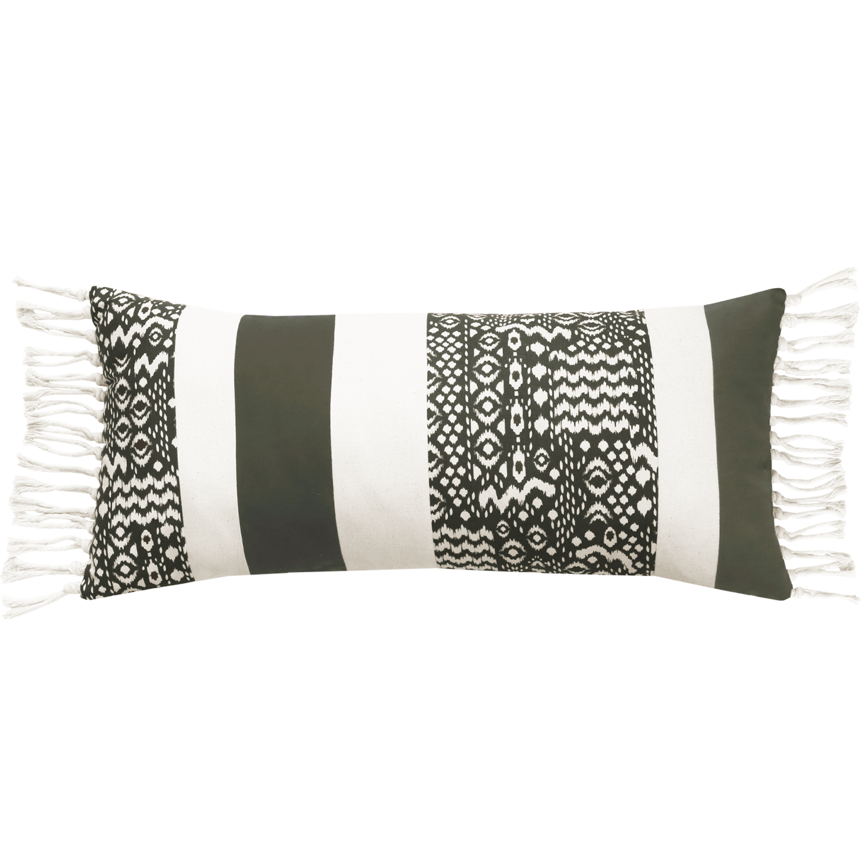 Sierkusssen bohemian streep olijf ecru 72x33 cm