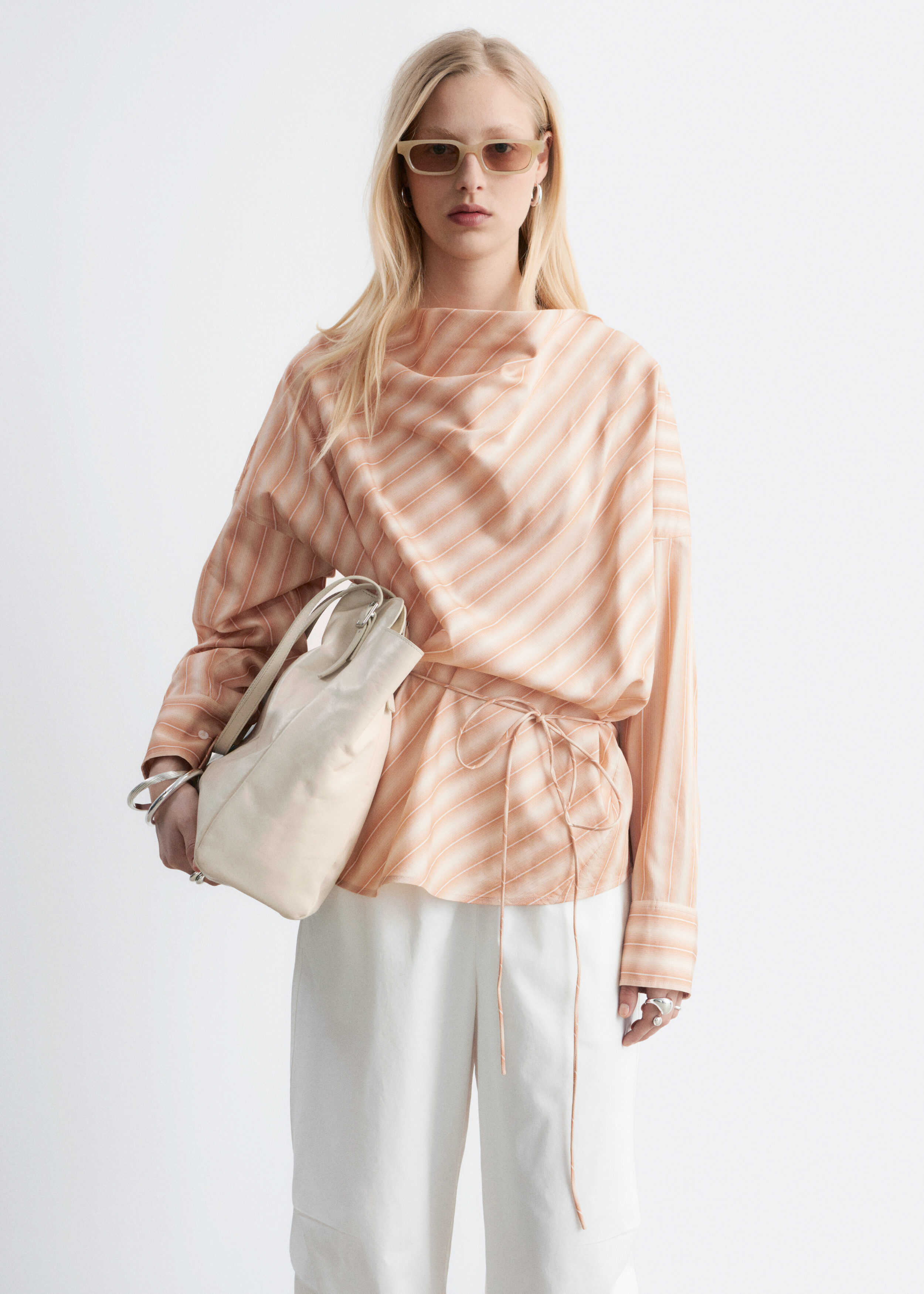 & Other Stories STRIPED COWL-NECK BLOUSE