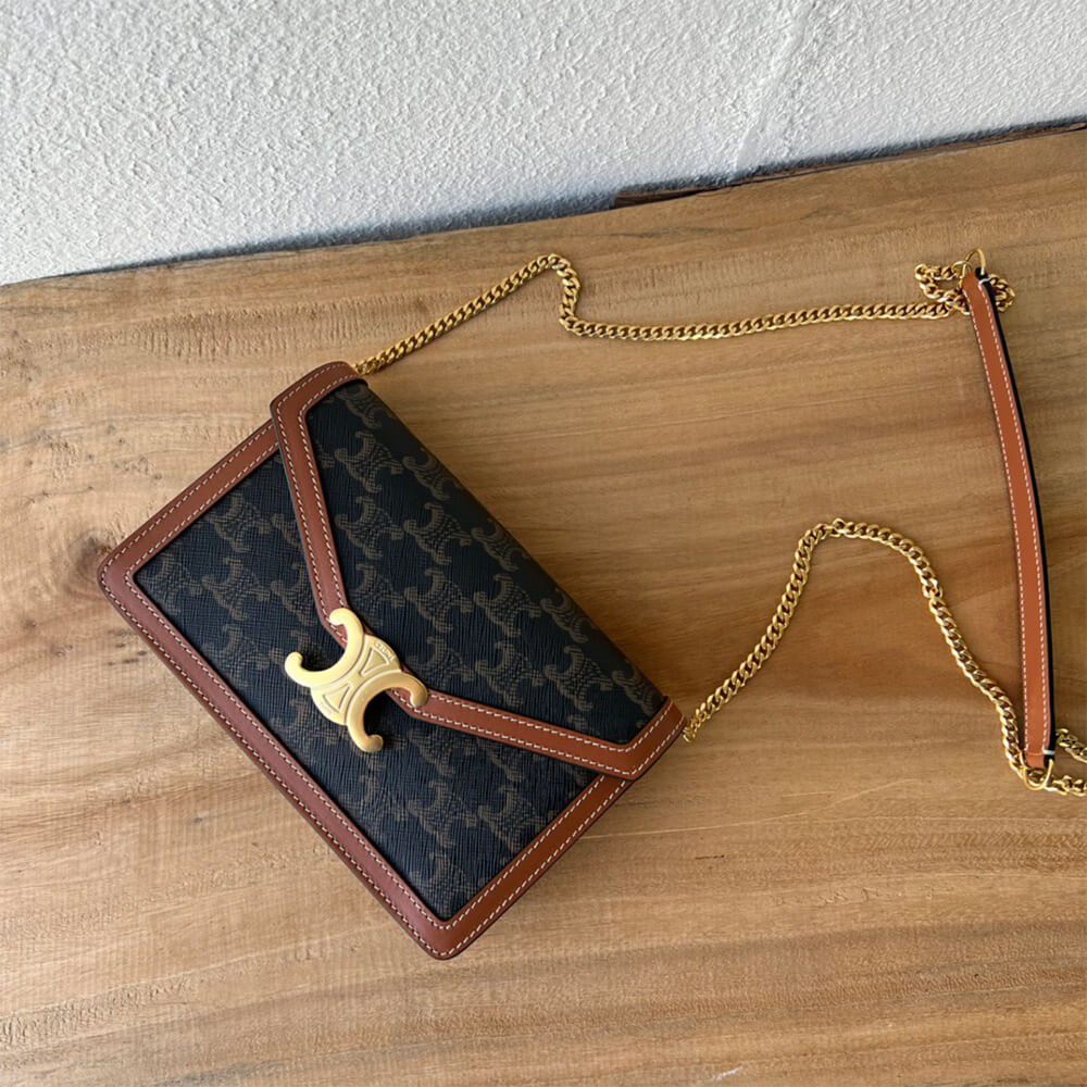 CELINE WALLET ON CHAIN MARGO in TRIOMPHE CANVAS and calfskin(High-end Grade) - Top Club