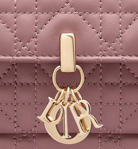 LADY D CHAIN POUCH Peony Pink Cannage Lambskin - Top Club