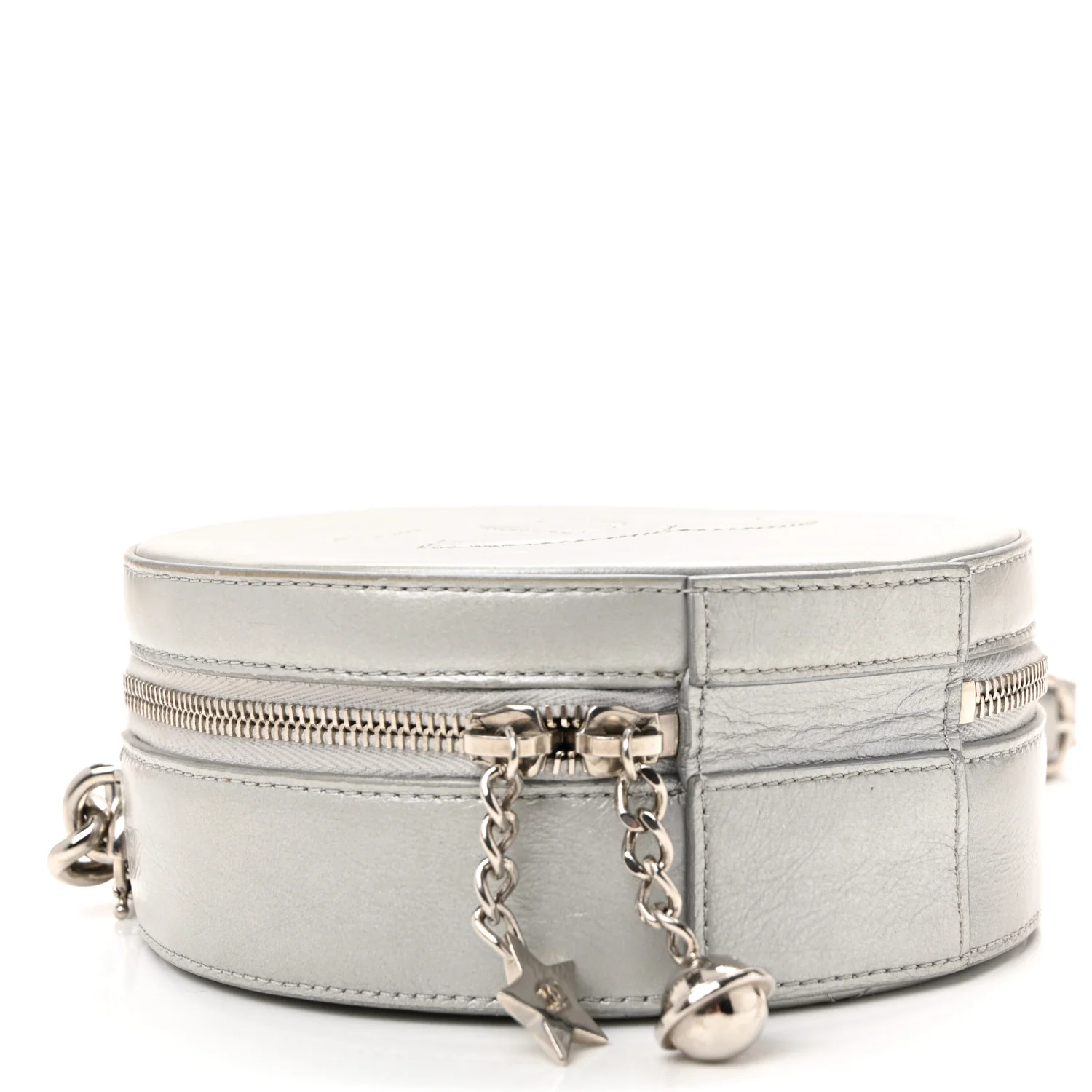 Metallic Glazed Calfskin Round As Earth Evening Bag Silver - Top Club