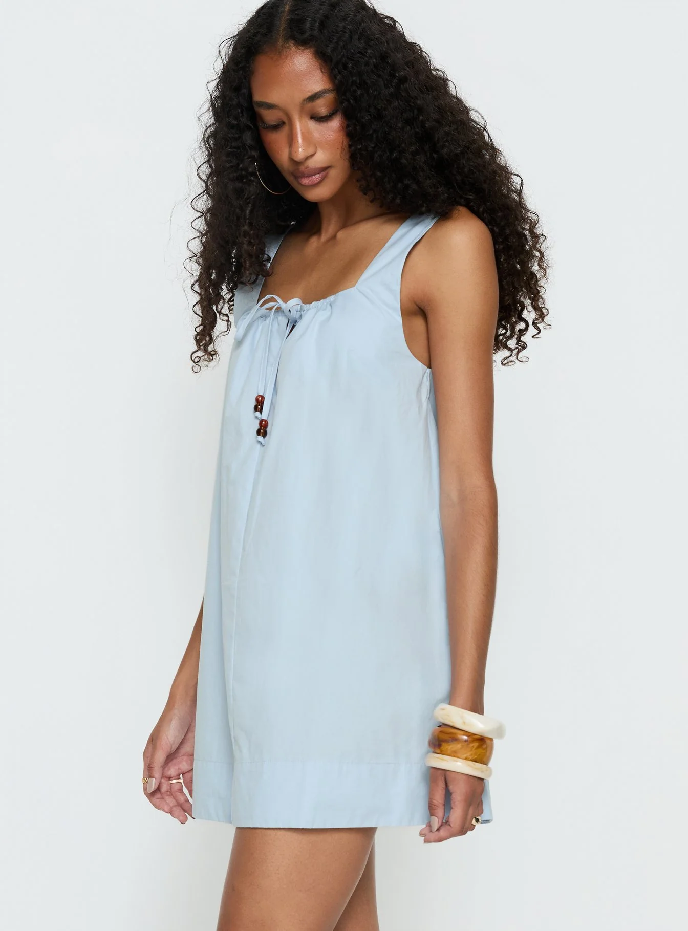 Barbel Square Neck Tie Detail Mini Dress Blue