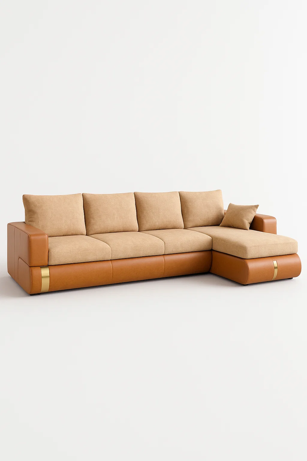Sofá xxl en tela y piel sintética con chaise longue