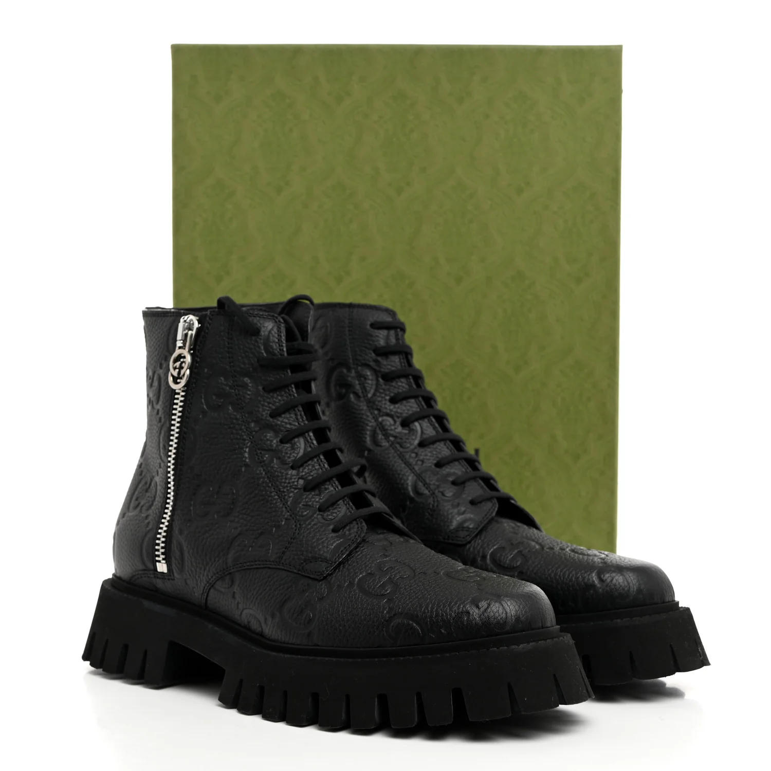 Calfskin Embossed Monogram Lace Up Ankle Boots 8 Black - Top Club