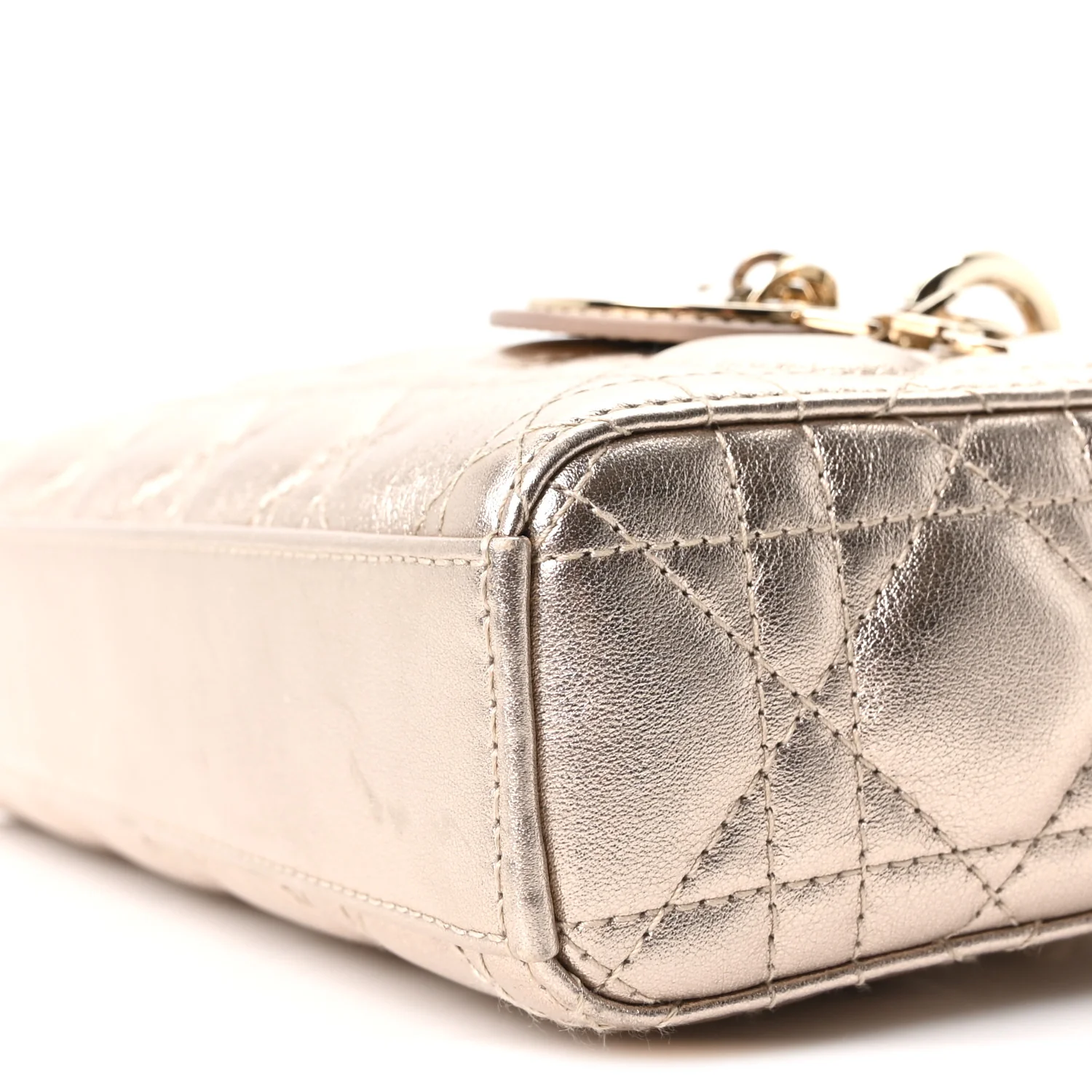 Metallic Lambskin Cannage Small Lady D-Joy Champagne - Top Club