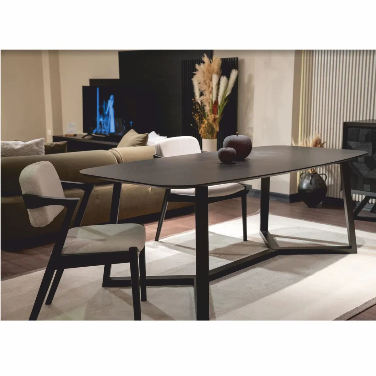 Luxury dining room set black / white - 1 dining table and 6 dining chairs with armrests