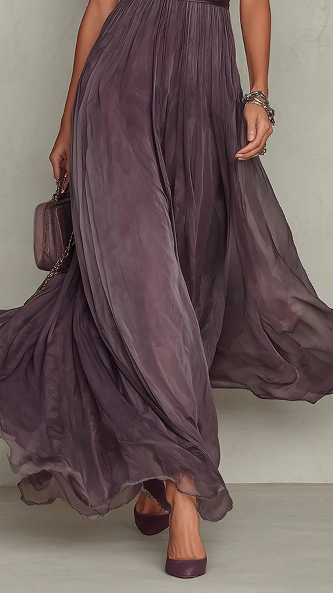 Women's High-Neck, Lace-Paneled, Flowy Chiffon Dress - Nordfashionstorm - Women's Clothing, Fashion for You - Nordfashionstorm.com