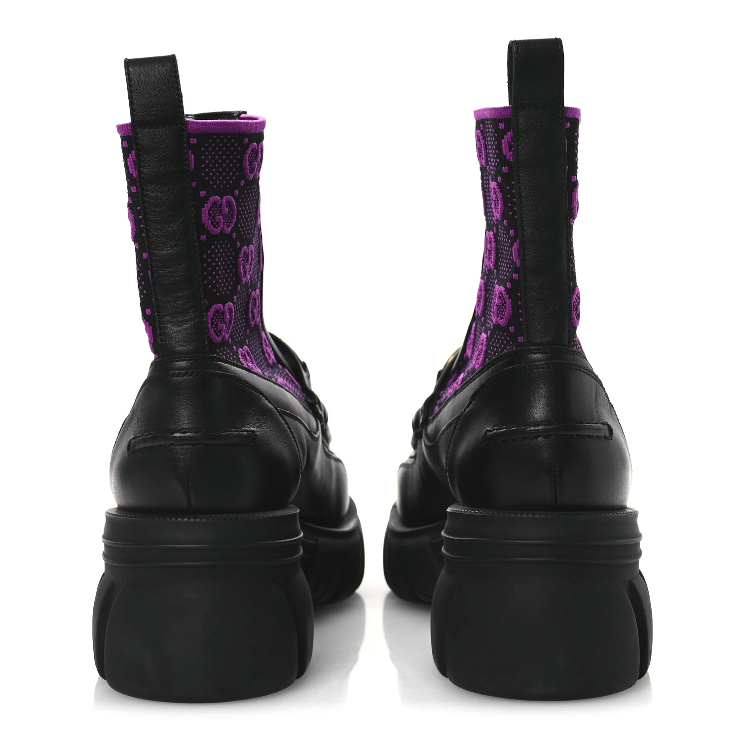 Quebec Calfskin Technical Jersey Knit GG Monogram Horsebit Ankle Boots 42 Black Fucsia - Top Club