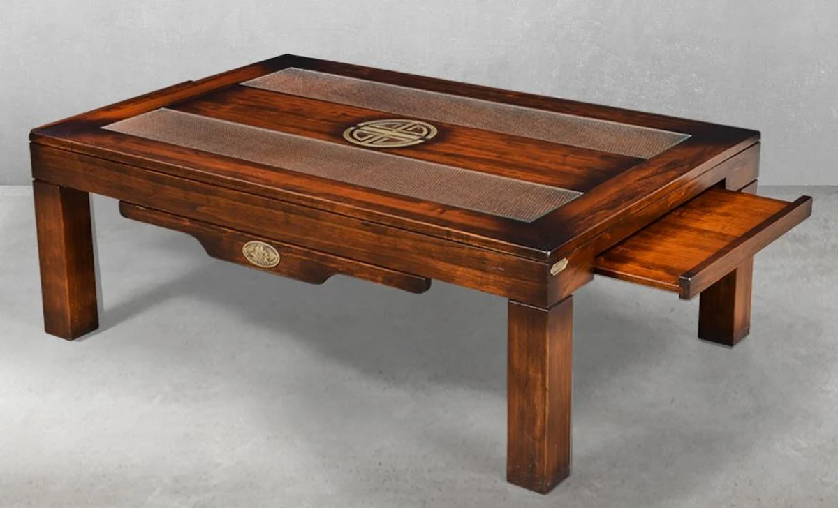Luxury vintage style coffee table brown 125 x 80 x H. 45.5 cm - solid wood living room table - vintage style living room furniture - luxury living room furniture - solid wood living room furniture