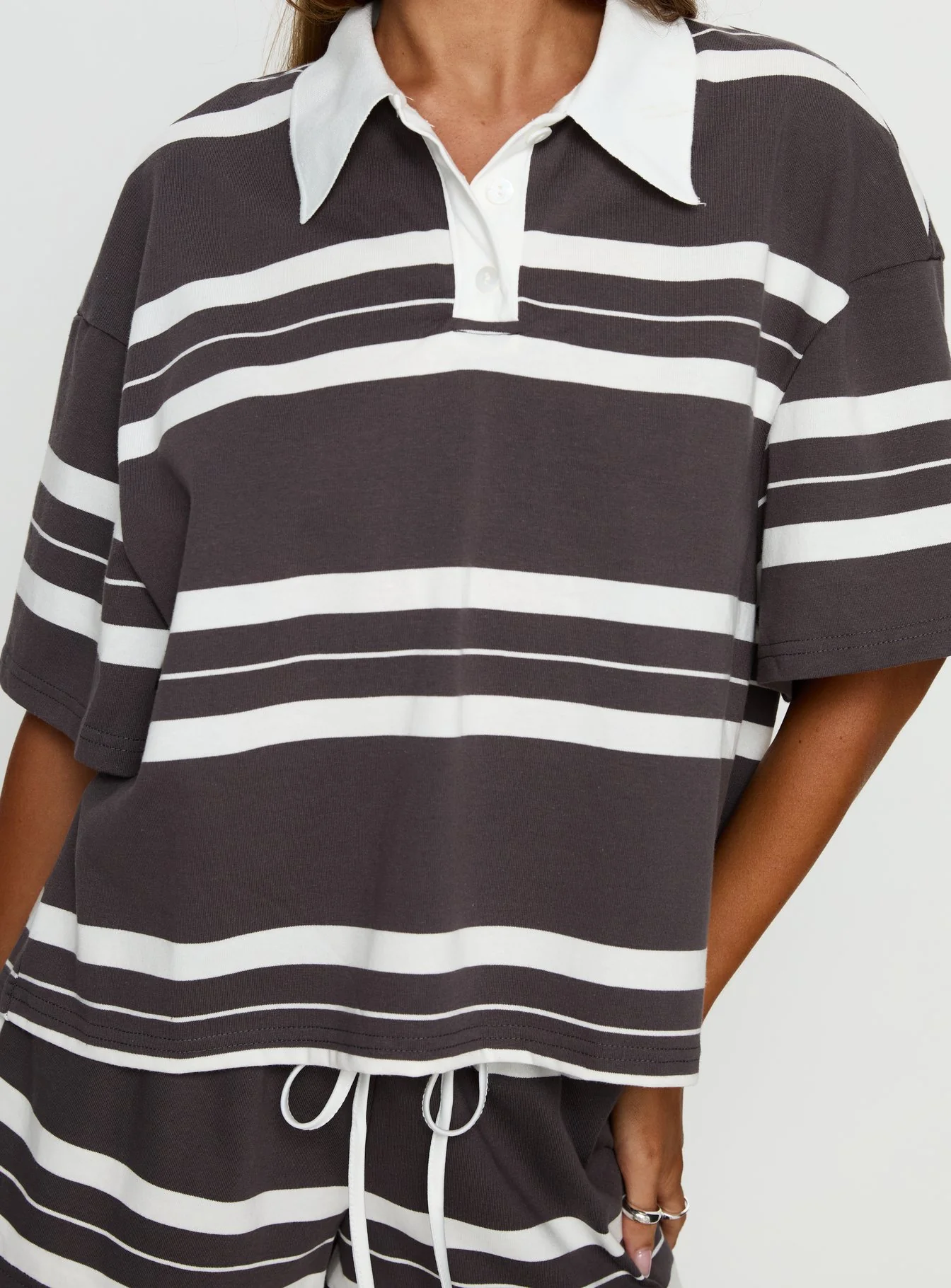 Aaren Boxy Polo Top Brown Stripe