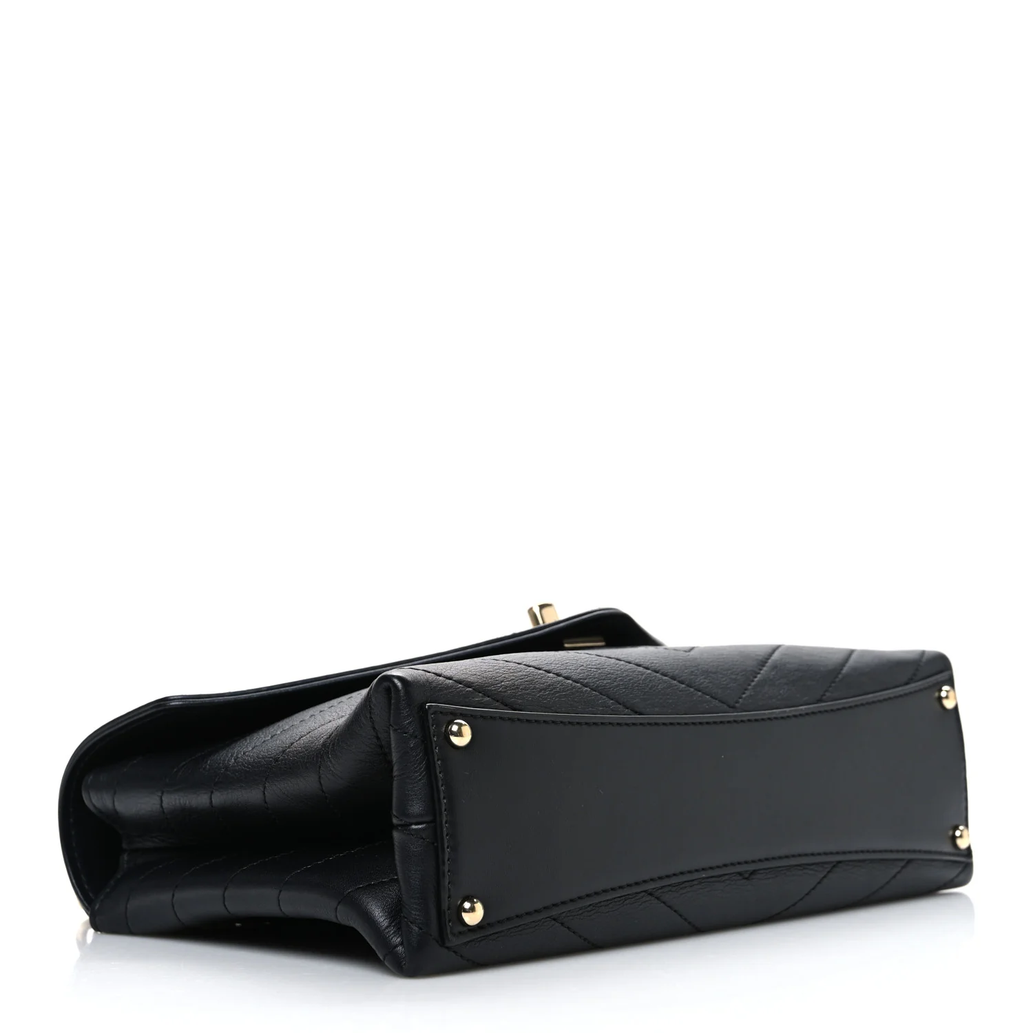 Lambskin Chevron Stitched Medium Envelope Flap Black - Top Club