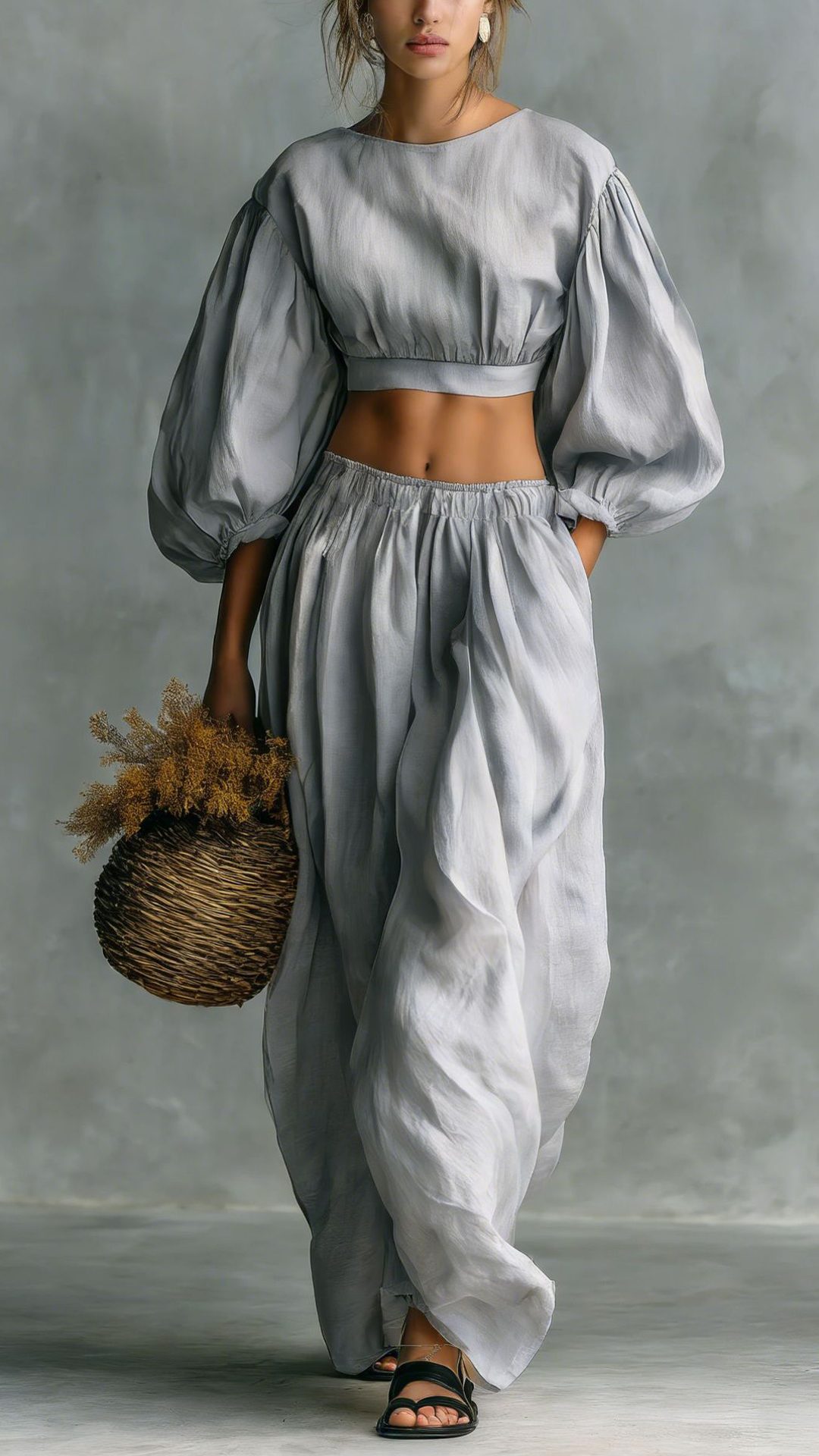 Women's Puff-Sleeve, Waist-Cinching, Wide-Leg Two-Piece Set - Nordfashionstorm - Women's Clothing, Fashion for You - Nordfashionstorm.com