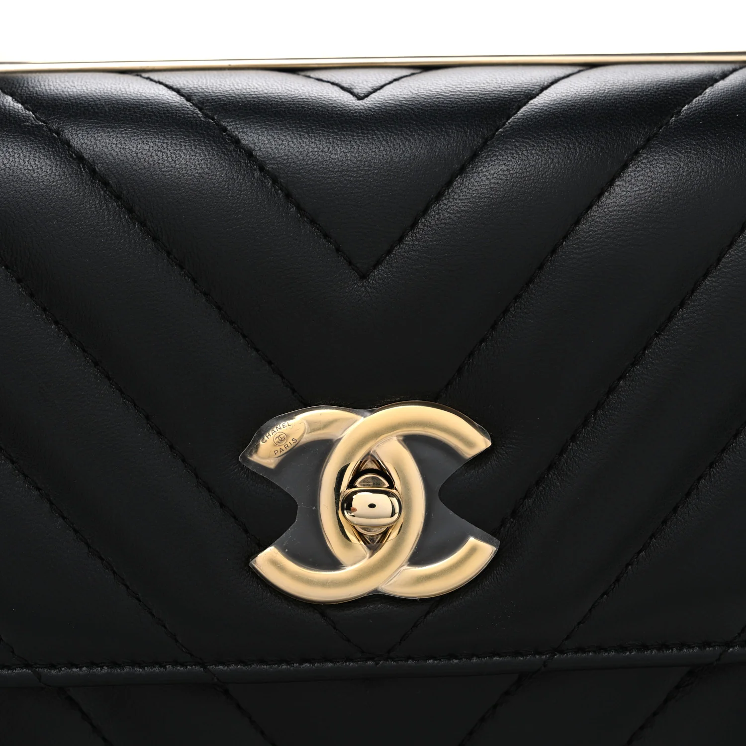Lambskin Chevron Quilted Small Trendy CC Flap Dual Handle Bag Black - Top Club