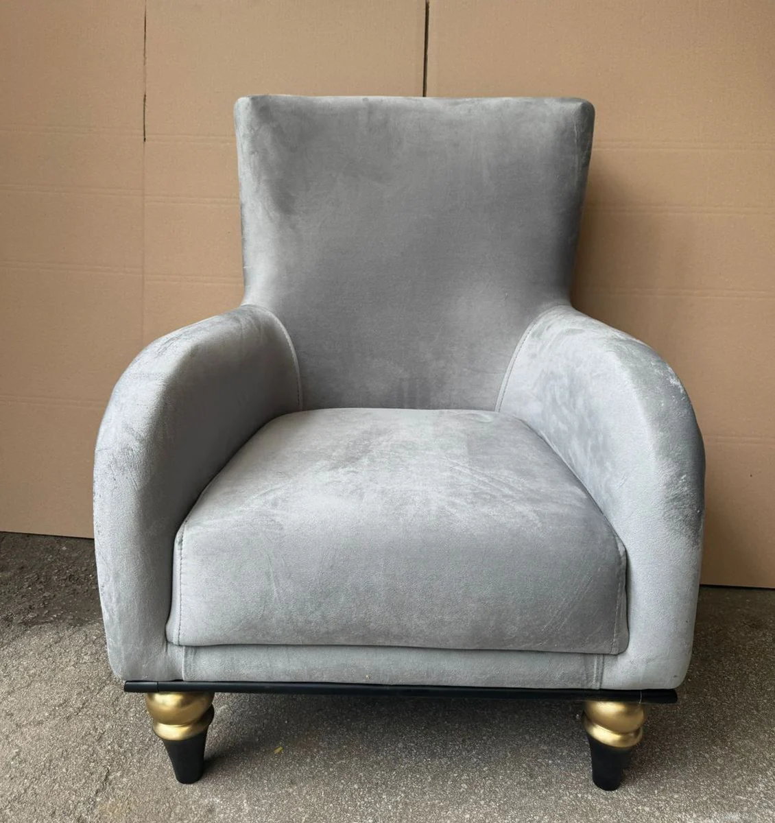 Luxury Art Deco Chesterfield Living Room Armchair Gray / Black / Gold