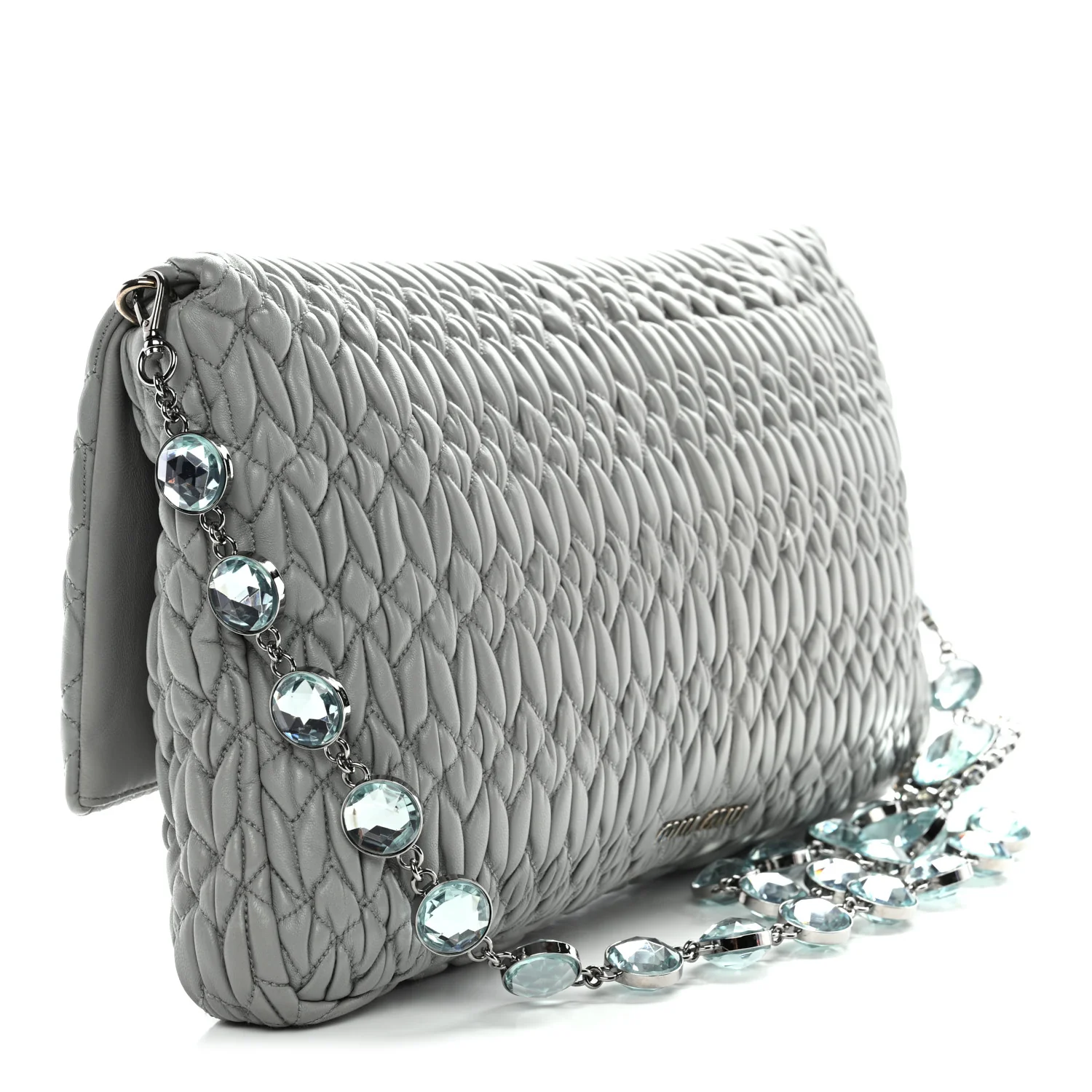 Nappa Matelasse Crystal Flap Clutch Grey - Top Club