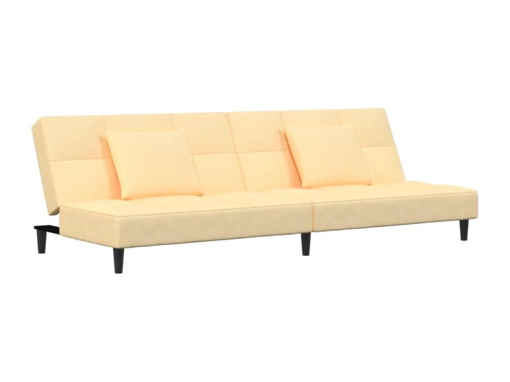 Sofá cama de 2 plazas con dos almohadas terciopelo color crema