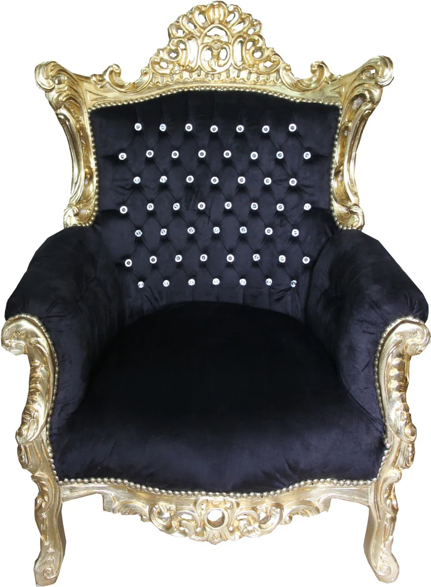 Baroque armchair Al Capone black and gold with bling bling rhinestones