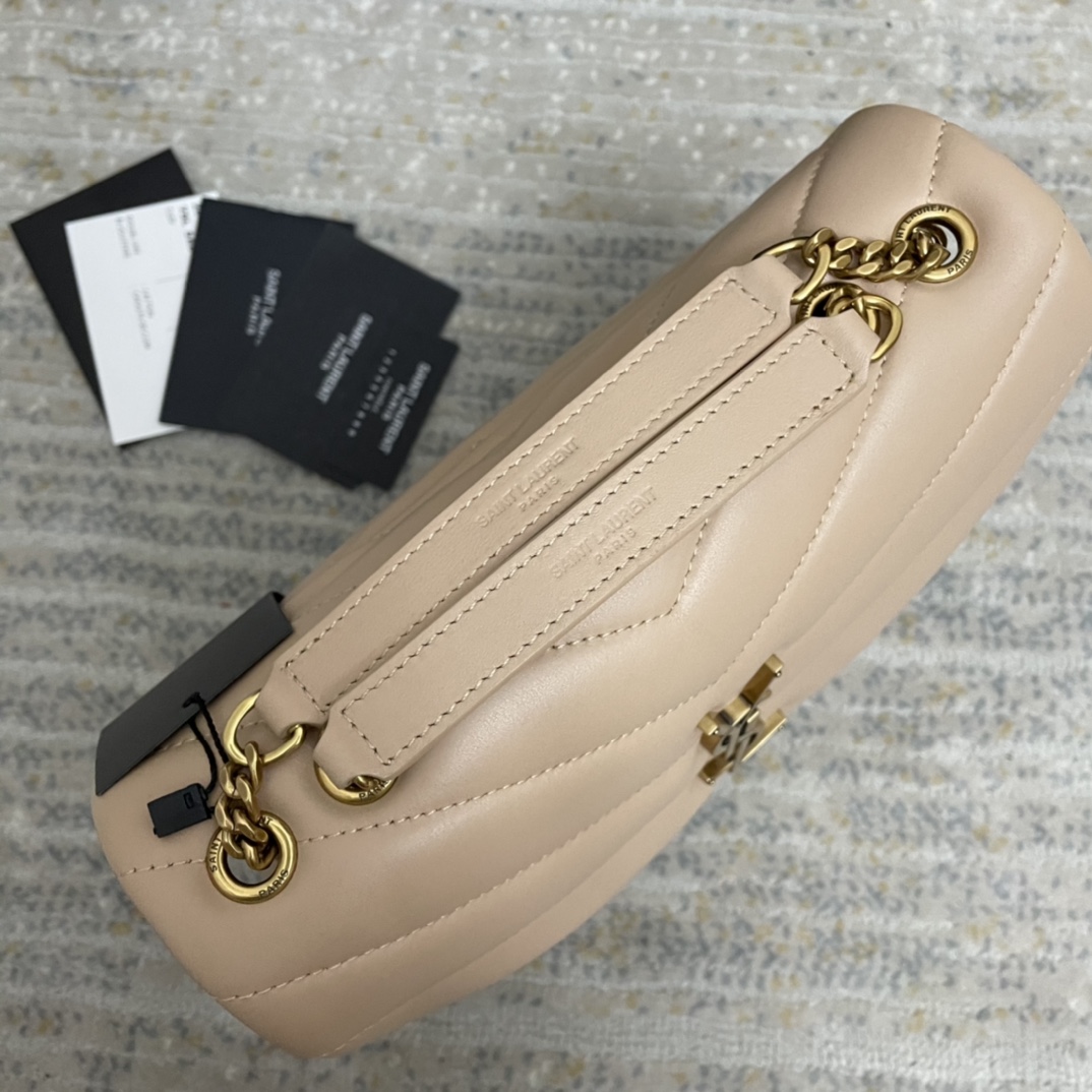 Y Small Loulou 23 Beige Leather Gold 23x17x9cm - Top Club