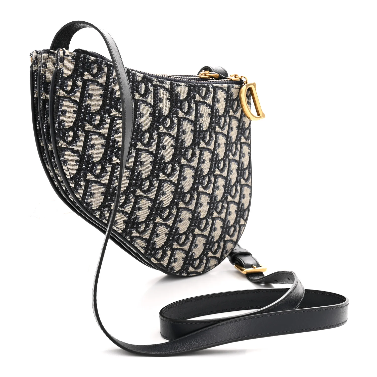 Oblique Saddle Pouch With Strap Navy Blue - Top Club