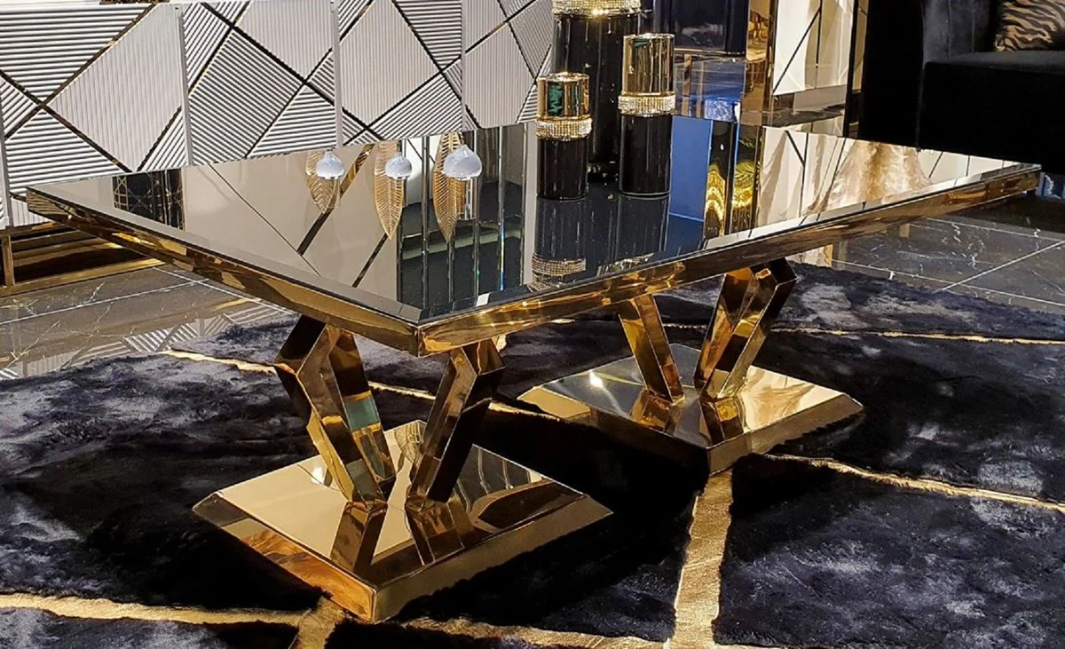 Luxury coffee table gold 120 x 60 x H. 43 cm - Modern living room table with glass top - Living room furniture - Luxury collection