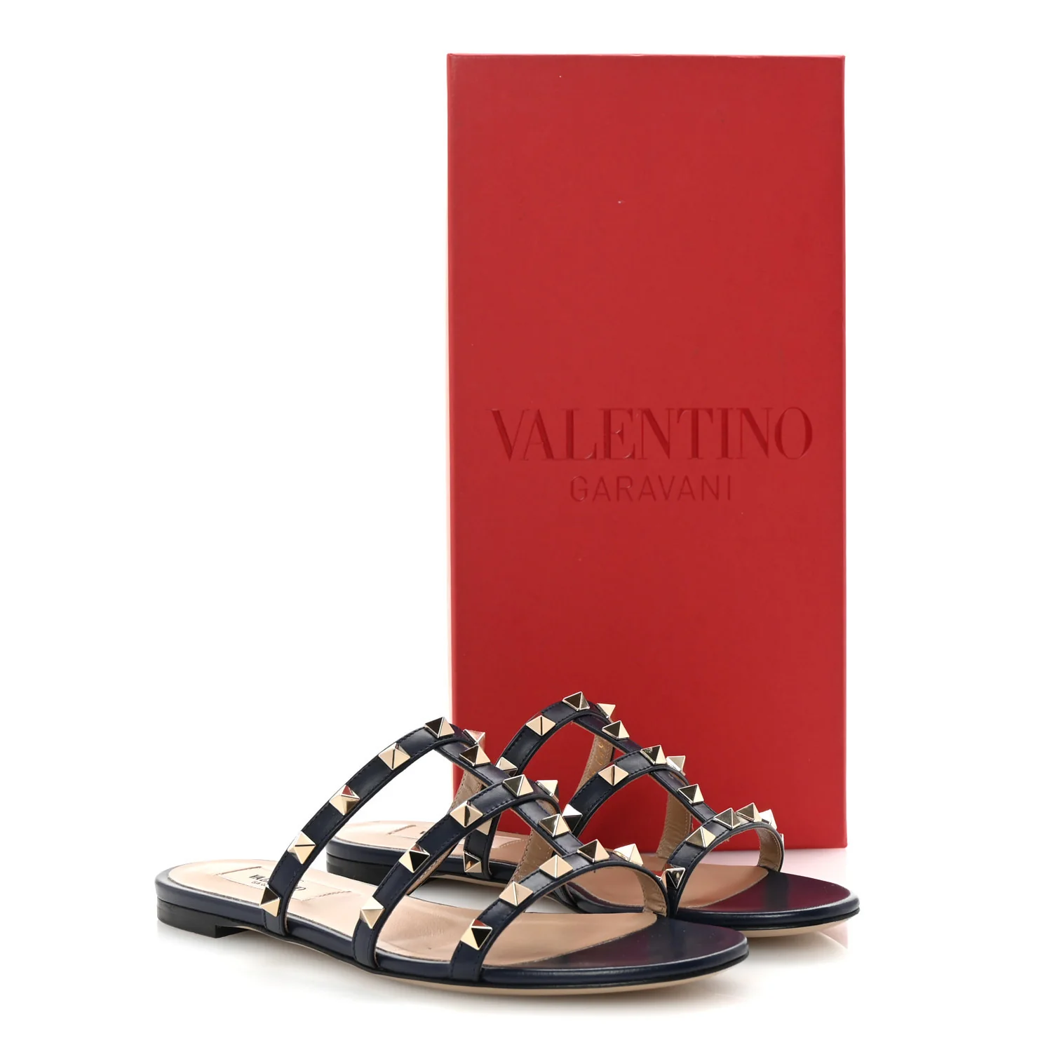Nappa Rockstud Caged Flat Slide Sandals 35 Marine - Top Club