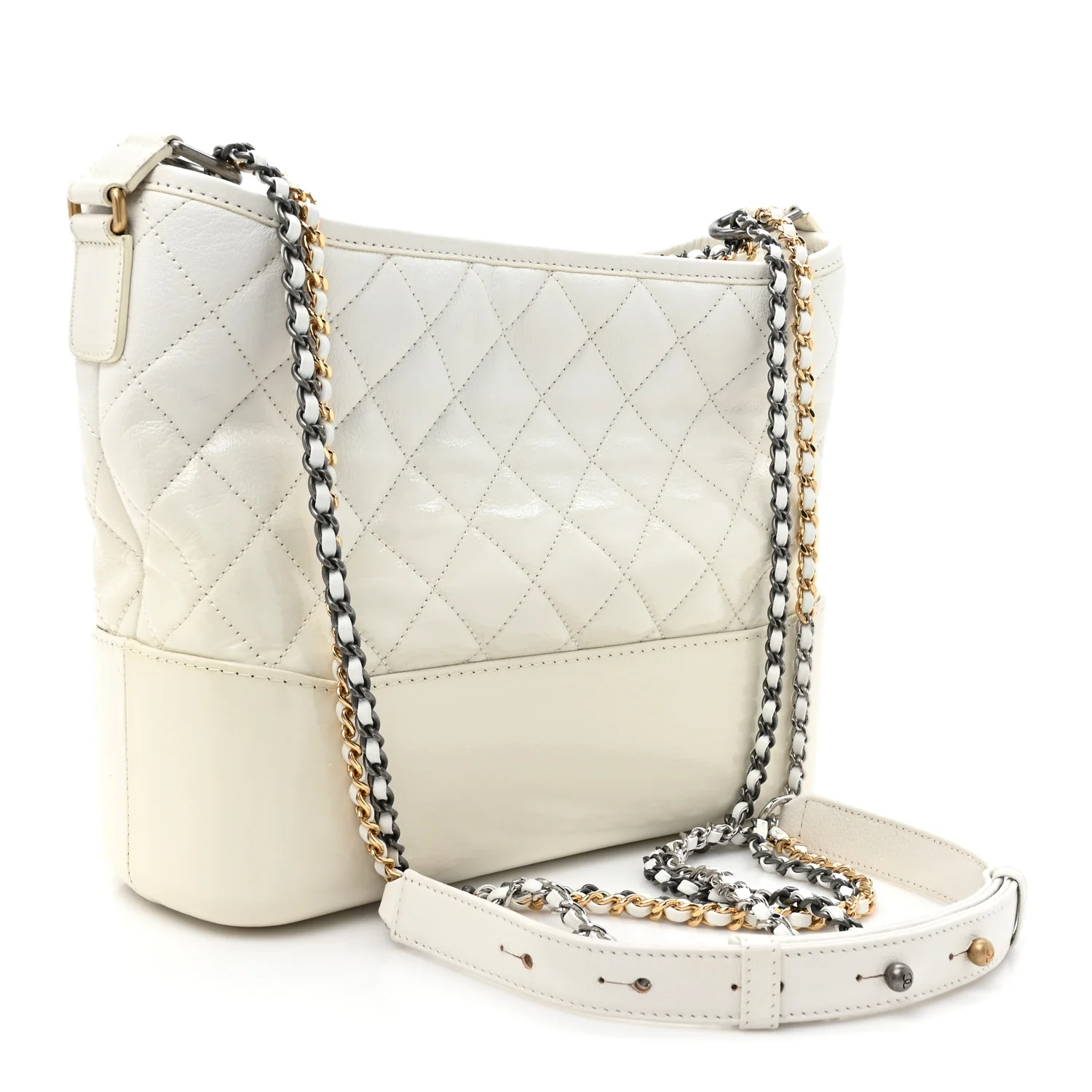 Patent Goatskin Quilted Medium Gabrielle Hobo White - Top Club