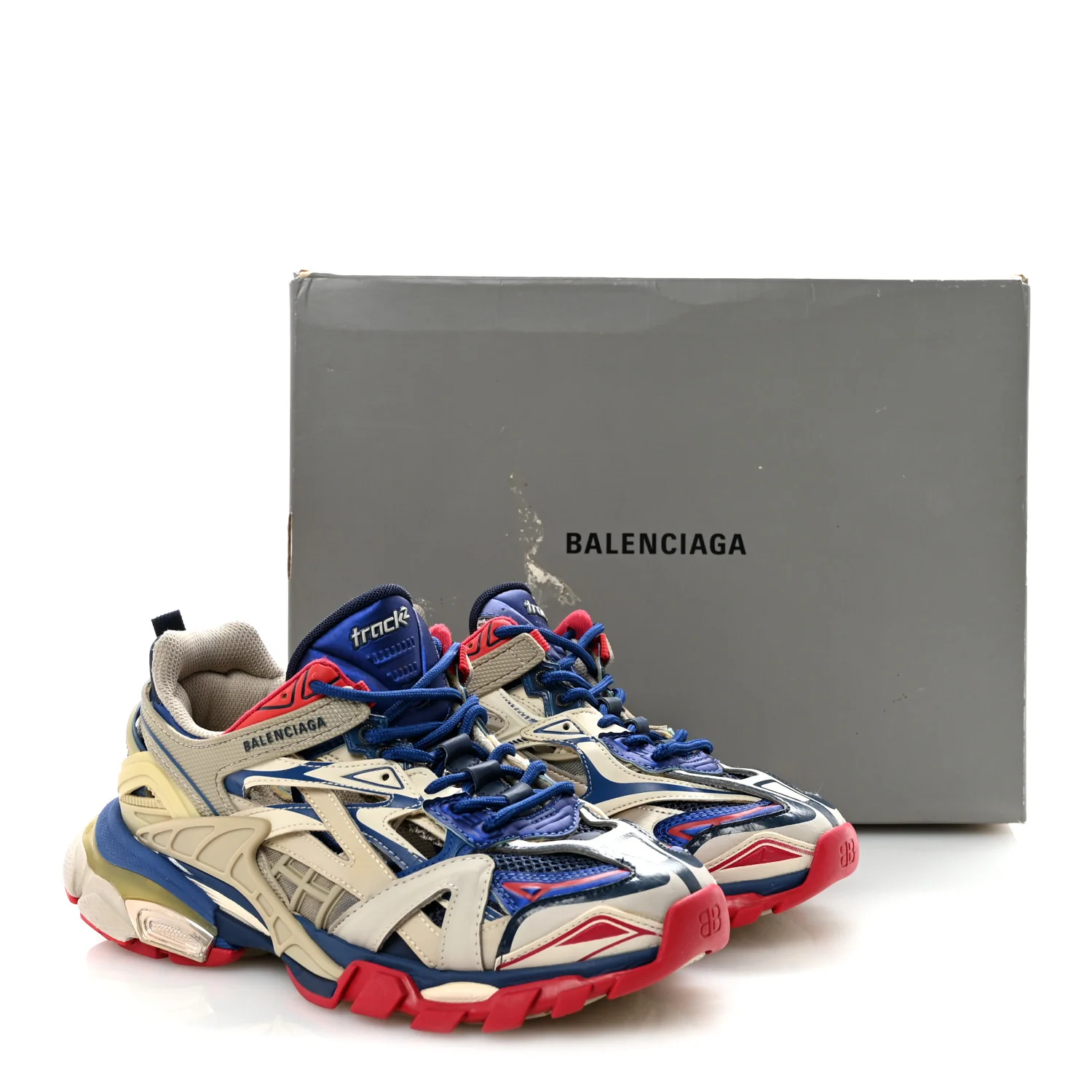 Rubber Mesh Bi-Color Womens Track.2 Open Sneakers 39 Beige Blue Red - Top Club