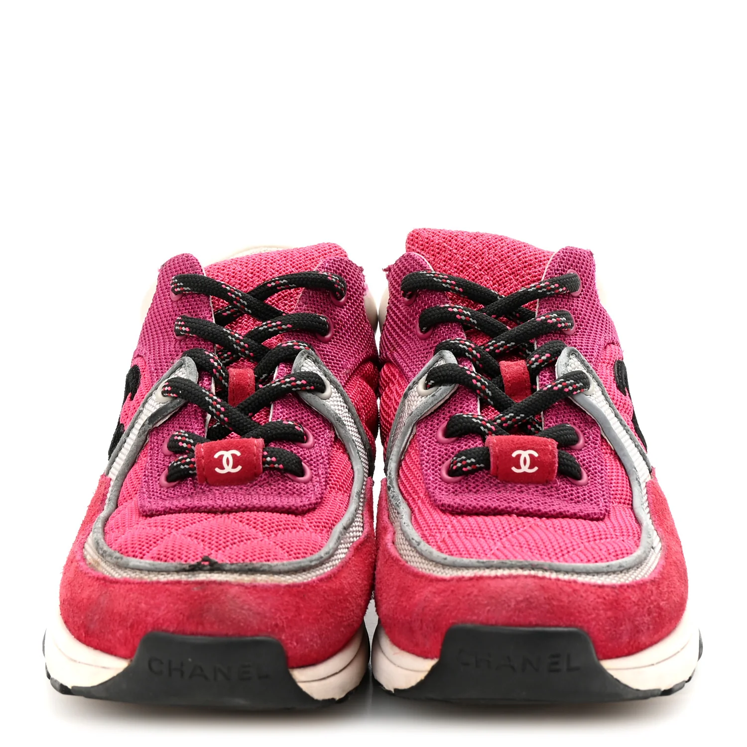 Mesh Suede Calfskin Womens CC Sneakers 35 Dark Pink Silver - Top Club