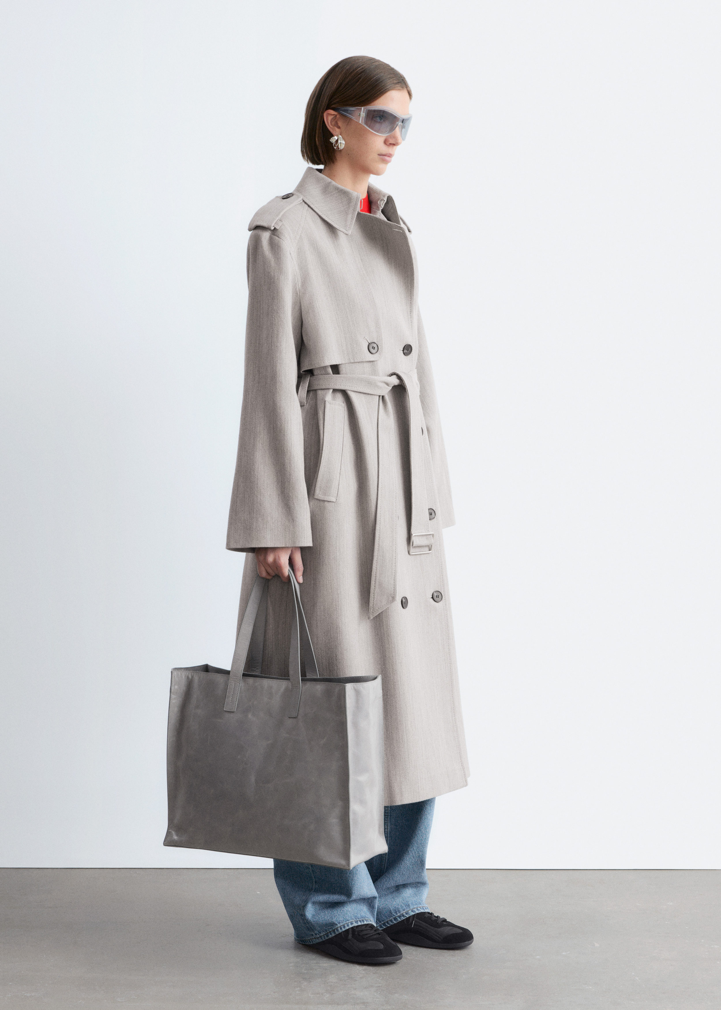 & Other Stories COTTON-WOOL TIE-BELT TRENCH COAT