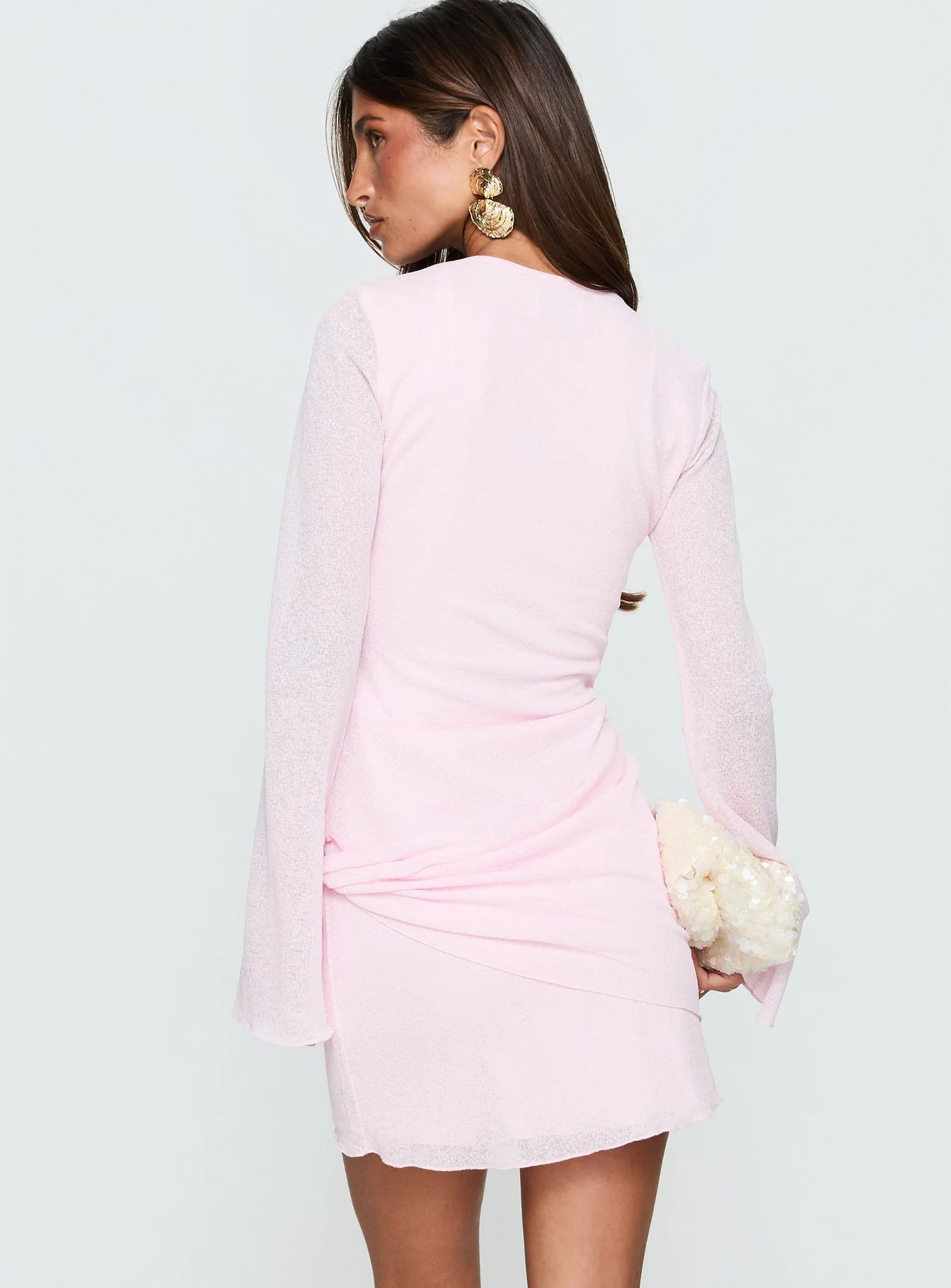 Joya Long Sleeve Plunge Mini Dress Pink