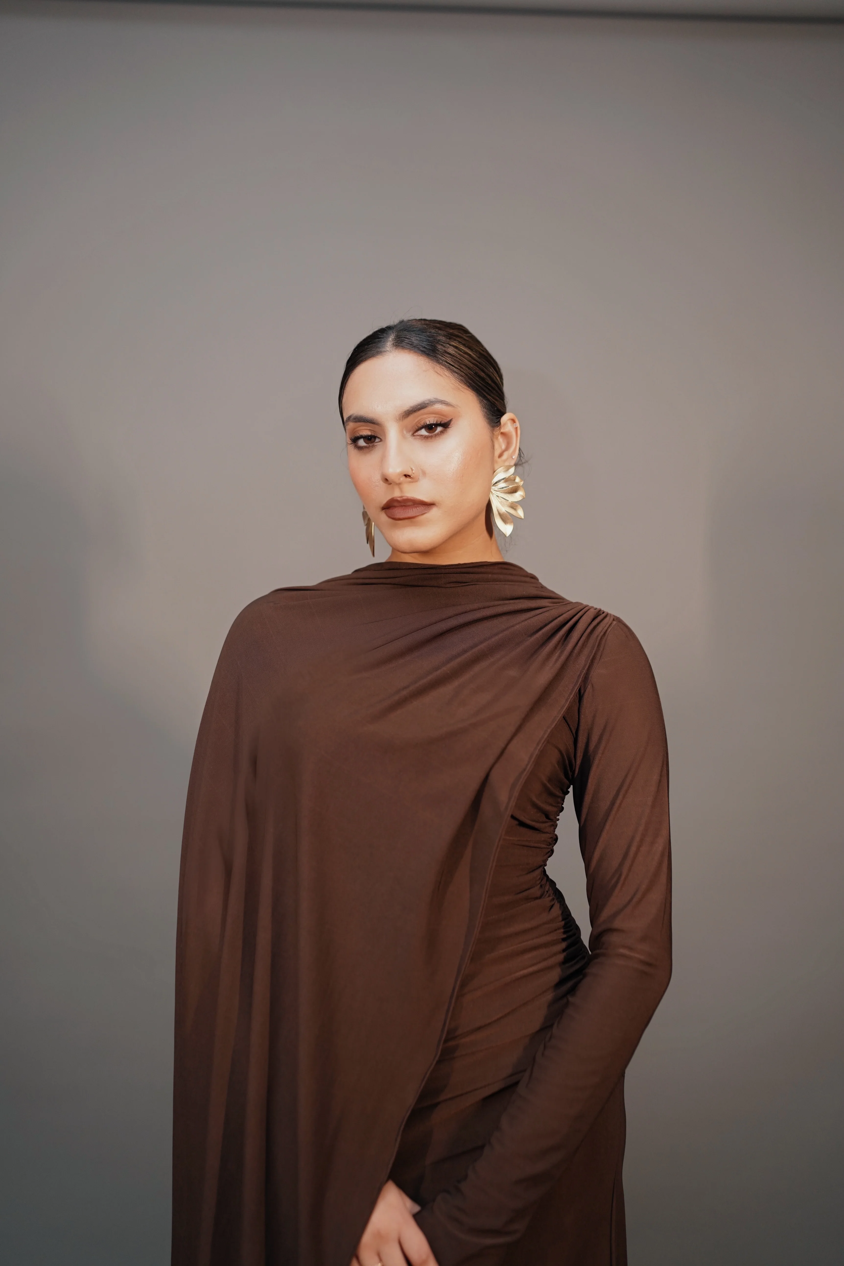 BROWN CAPR SHAWL MAXI - XYPARS