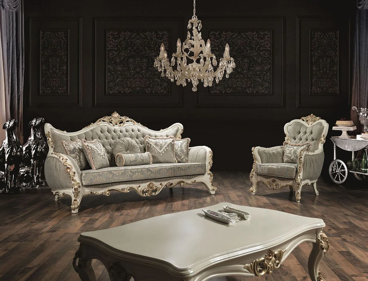 Luxury baroque living room table white / gold 115 x 80 x H. 50 cm - Noble solid wood coffee table in baroque style - Baroque living room furniture