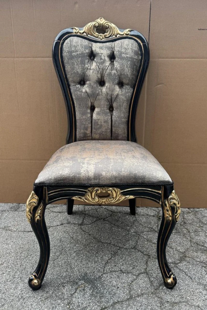 Luxury Baroque Dining Room Chair Gray / Black / Gold H. 109 cm - Baroque Furniture