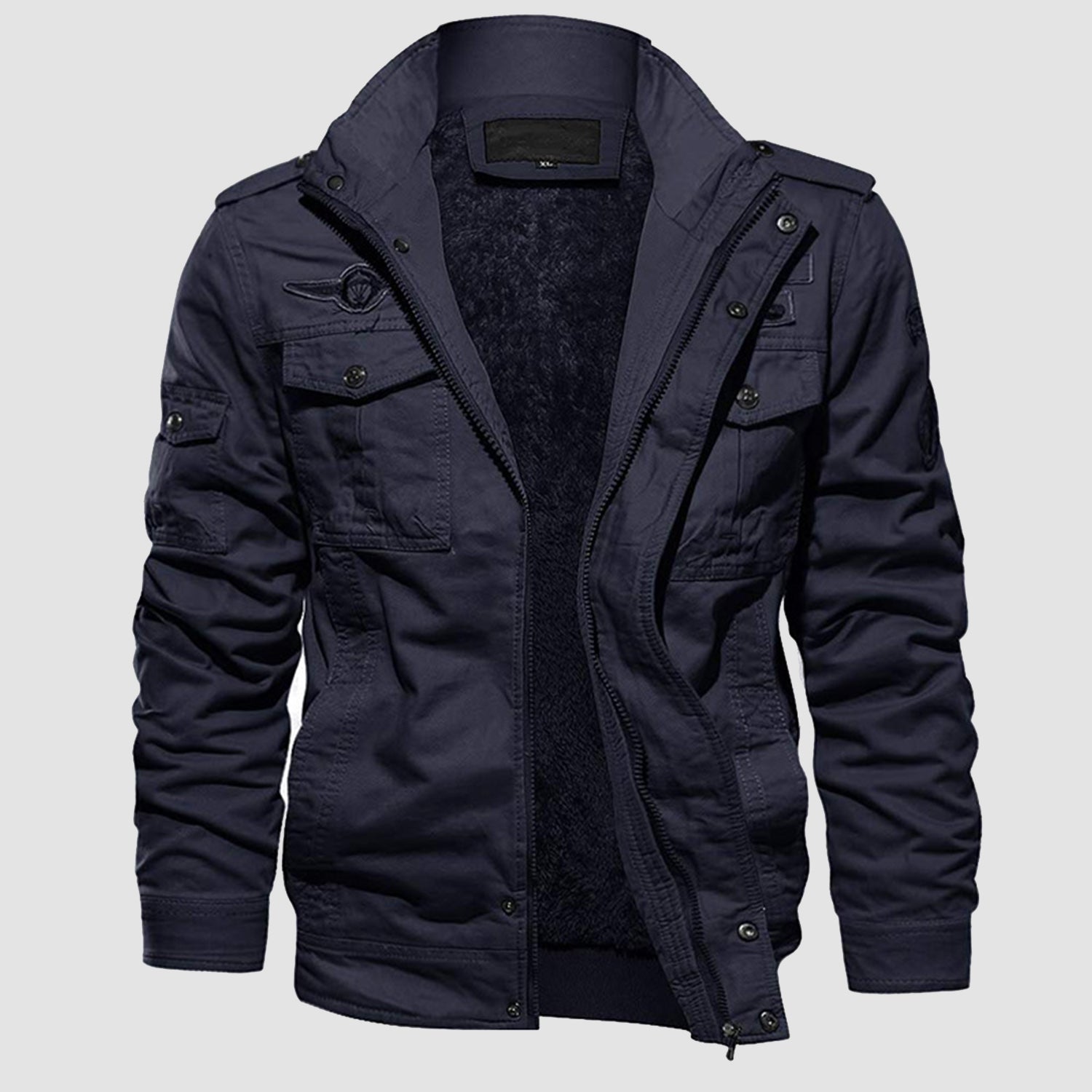 Men's Winter Army Bomber Jacket Military Pilot Coat Fleece Warm Cargo Stand Collar Tactical Jacket