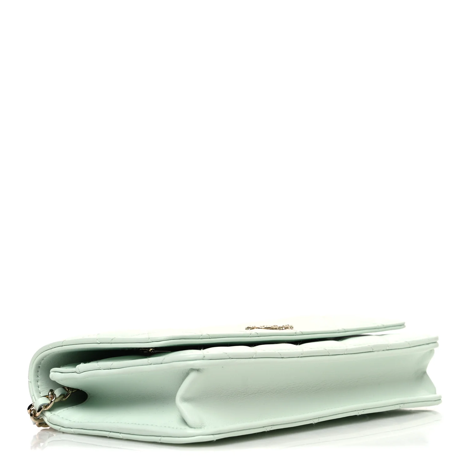 Lambskin Quilted Textured CC Wallet On Chain WOC Light Green - Top Club