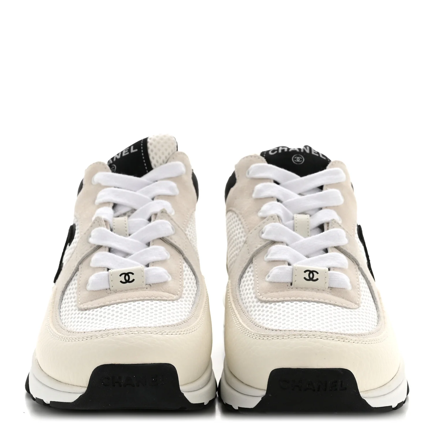 Mesh Suede Grained Calfskin Womens CC Sneakers 38.5 White Black - Top Club
