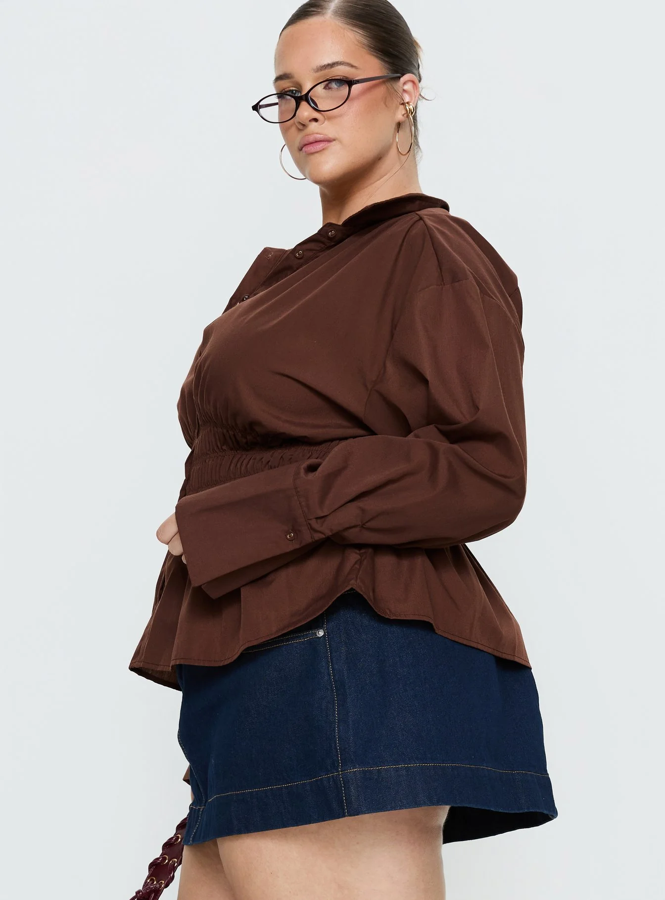 As You Are Shirred Button Up Top Chocolate Curve
