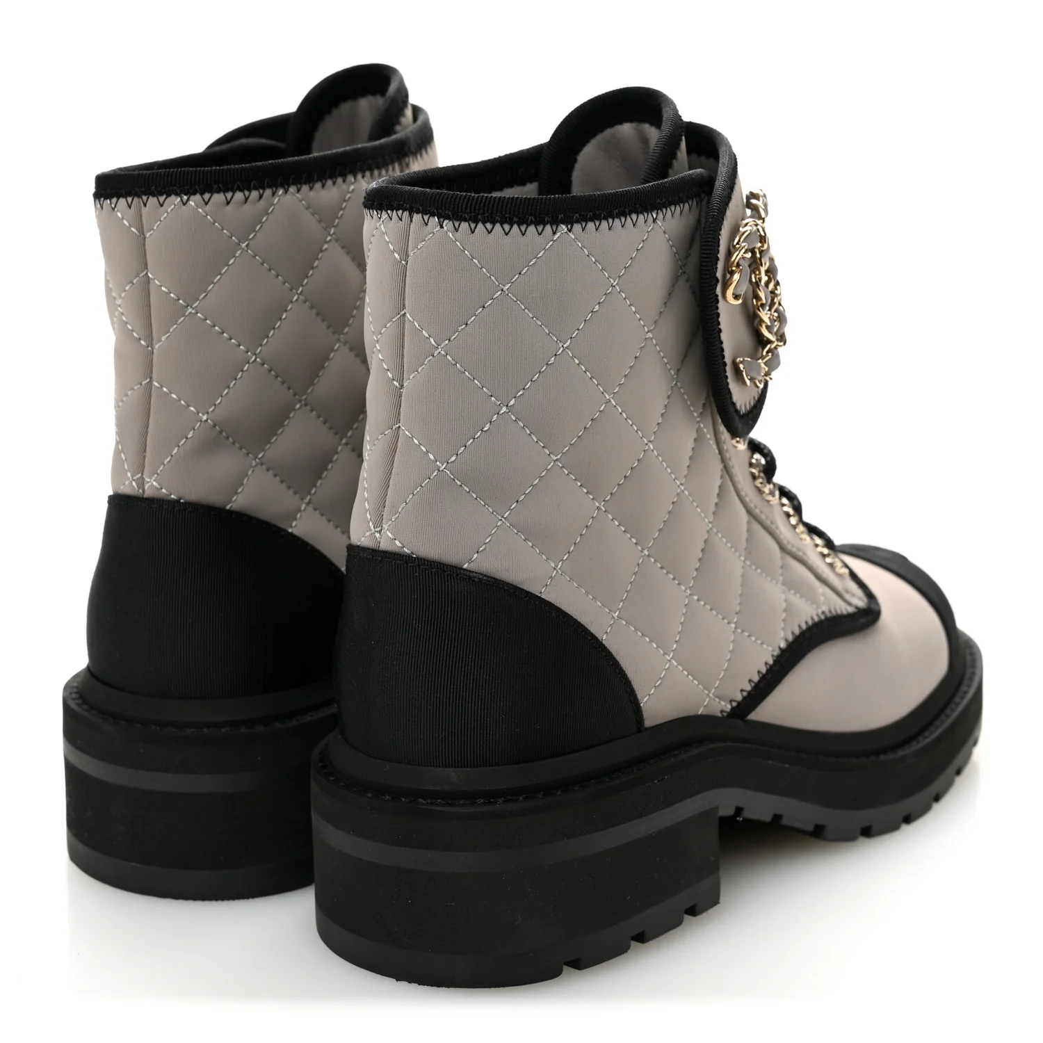 Fabric Grosgrain Quilted Cap Toe Lace Up Combat Boots 36 Gray - Top Club