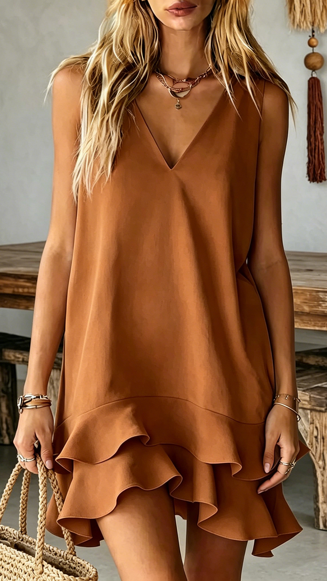 Women's V-Neck Ruffle Hem Sleeveless Dress - Nordfashionstorm - Women's Clothing, Fashion for You - Nordfashionstorm.com