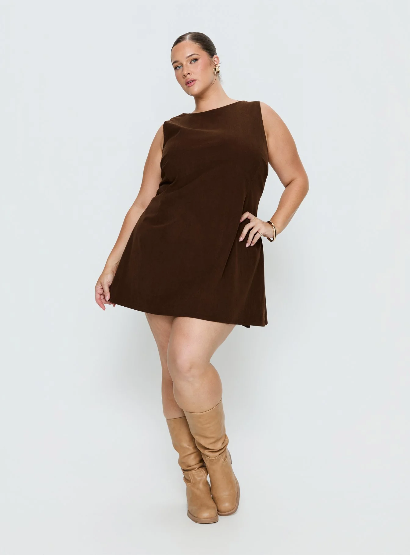 Alfalfa Corduroy Mini Dress Chocolate Curve