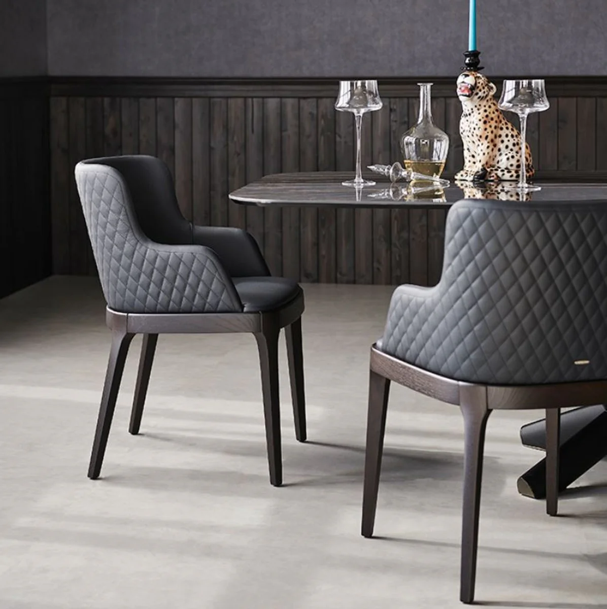 Luxury Dining Room Chair Set of 8 Blue / Brown - Luxury Dining Room & Restaurant Furniture - Luxury Quality - Made in Italy