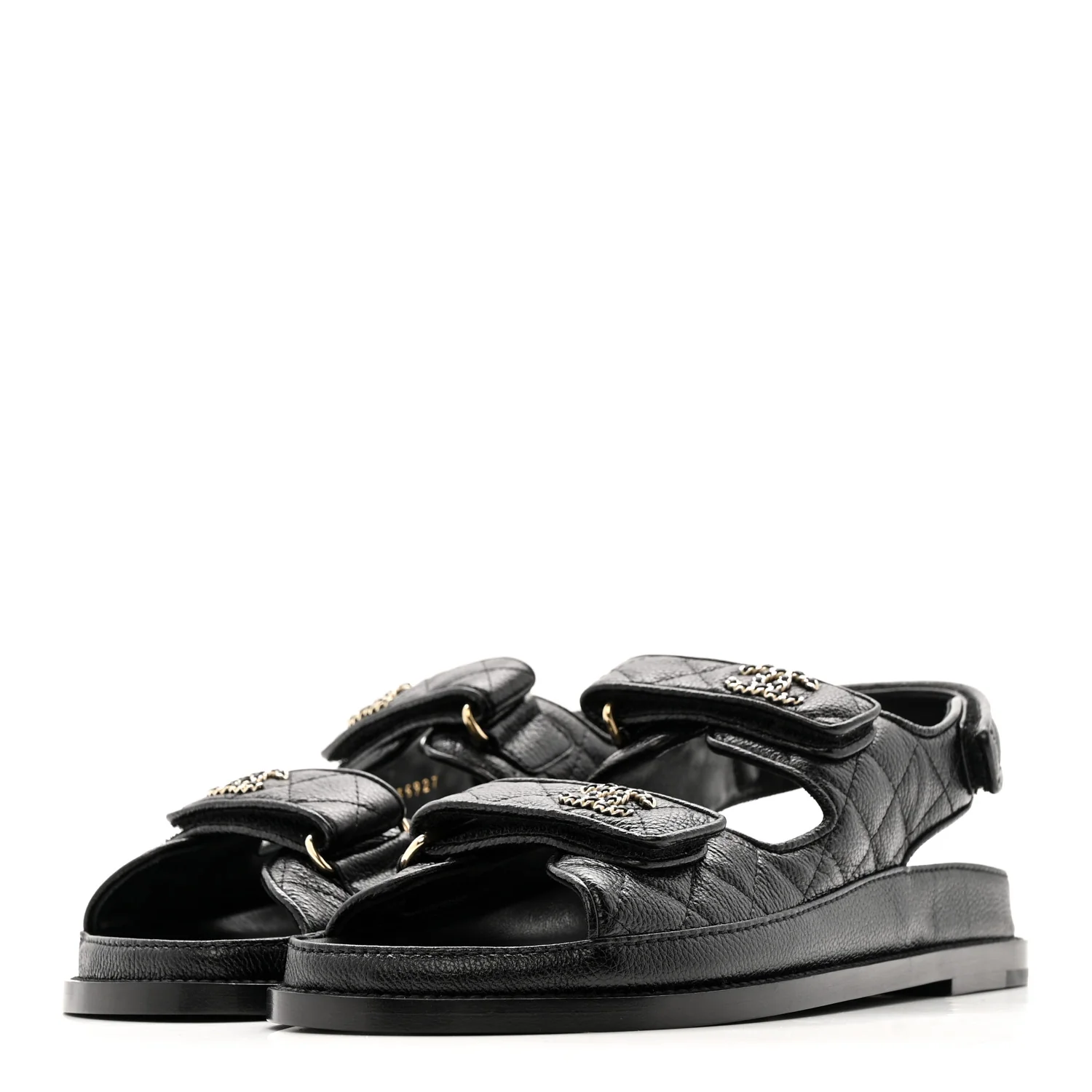 Grained Calfskin Velcro Dad Sandals 38.5 Black - Top Club