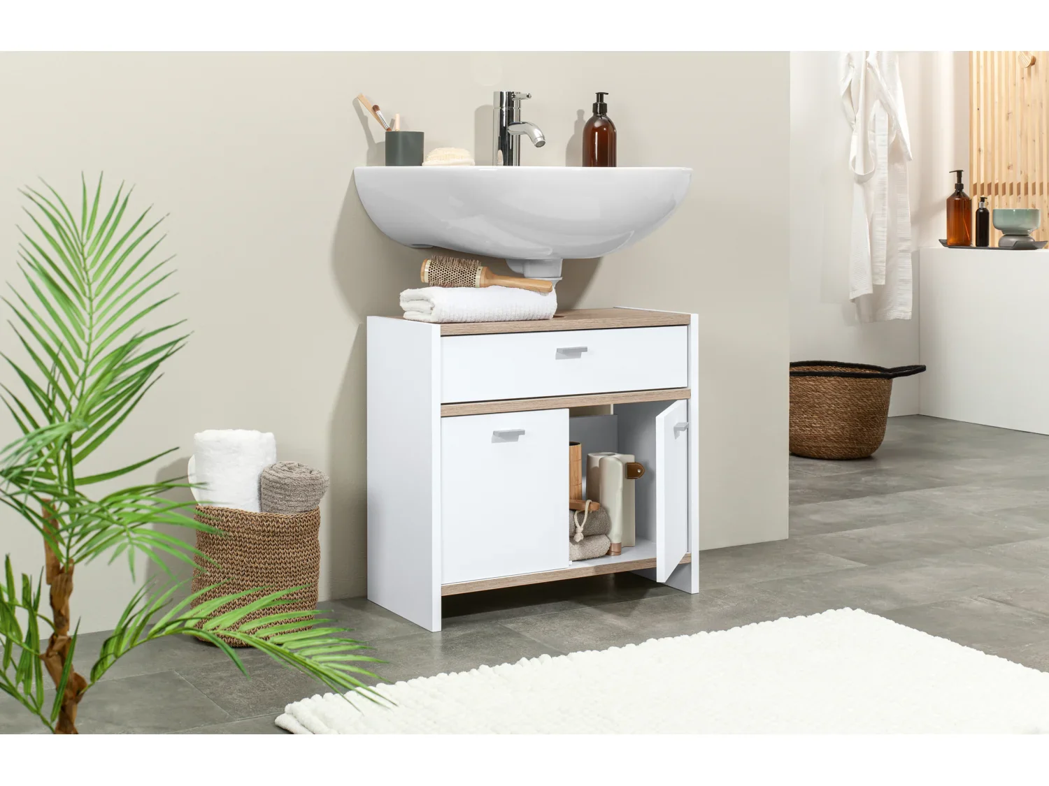 LIVARNO home Meuble sous-vasque, 58,1 x 54,5 x 28 cm, blanc/imitation chne