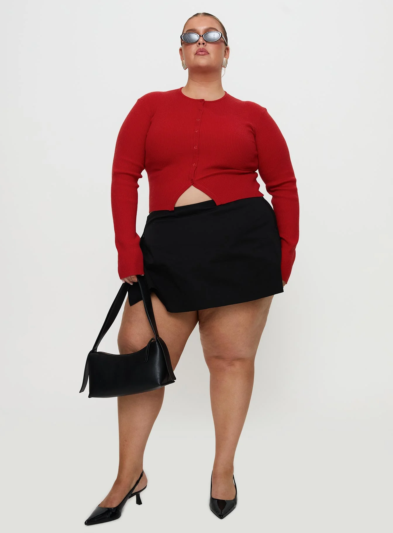 Suzu Long Sleeve Knit Top Red Curve