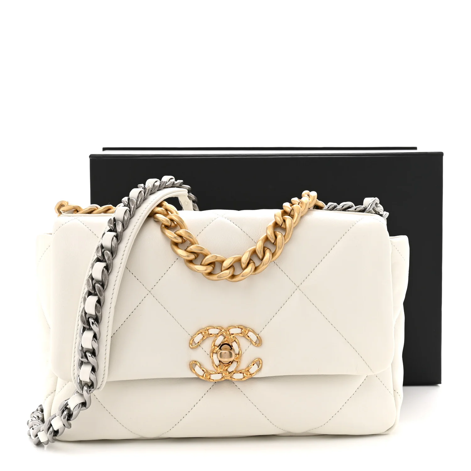 Goatskin Quilted Medium Chanel 19 Flap White - Top Club