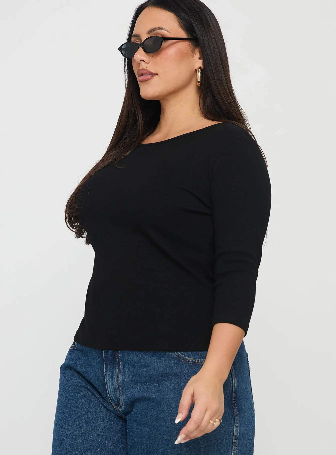 Elaia 3/4 Sleeve Top Black Curve
