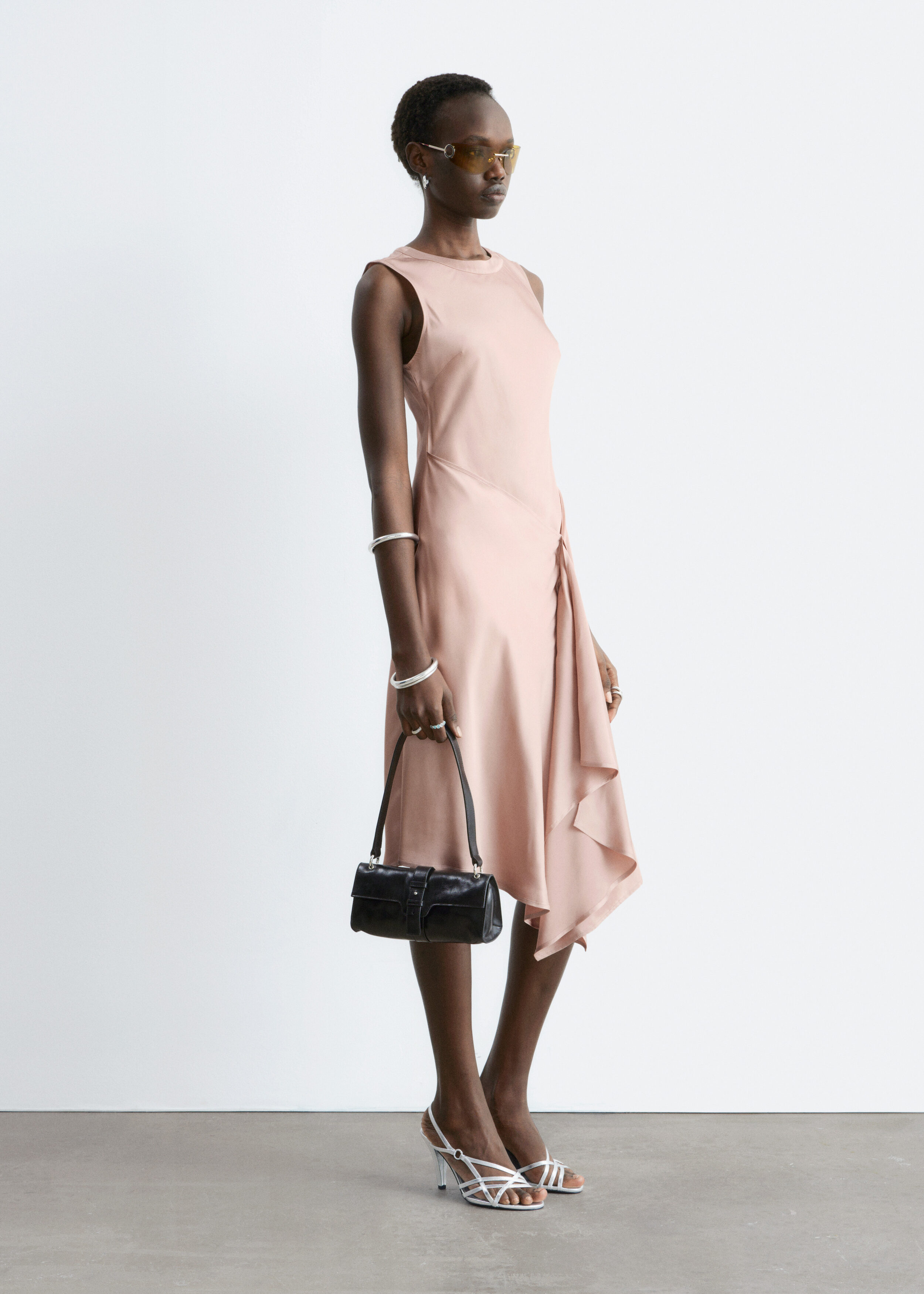 & Other Stories ASYMMETRIC SATIN MIDI DRESS