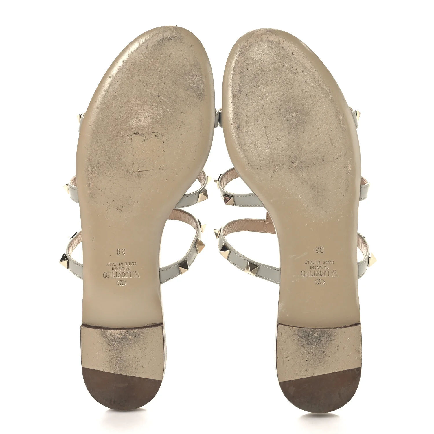 Nappa Rockstud Caged Flat Slide Sandals 38 Grey - Top Club